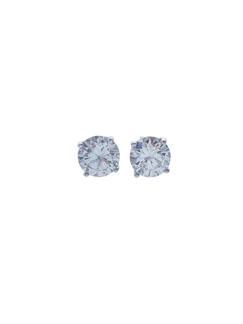 Vintage IBB Sterling Silver 925 7mm Cubic Zirconia Stud Earrings